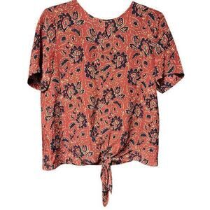 MADEWELL pure silk back button front tie assam floral paisley blouse NWOT Sz S